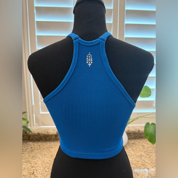 Free People High Neck Ribbed Crop Top - Blue (Size M/L) - Picture 2 of 3